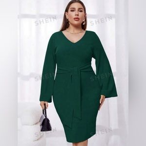 SHEIN Privé Plus Trumpet Sleeve Knot Front Bodycon Dress 4X